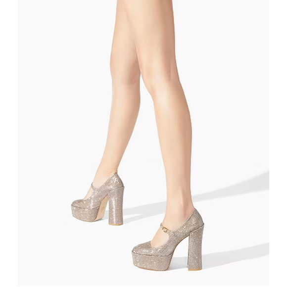 Stuart Weitzman Skyhigh 145 Mary Jane Platform Pumps US 9.5 Beige Metallic NWOB - Picture 3 of 14